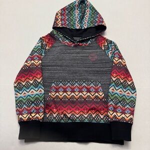 Hooey Youth Pullover Hoodie Gray With Aztec Print on Hood Sleeves Pocket XS (6)